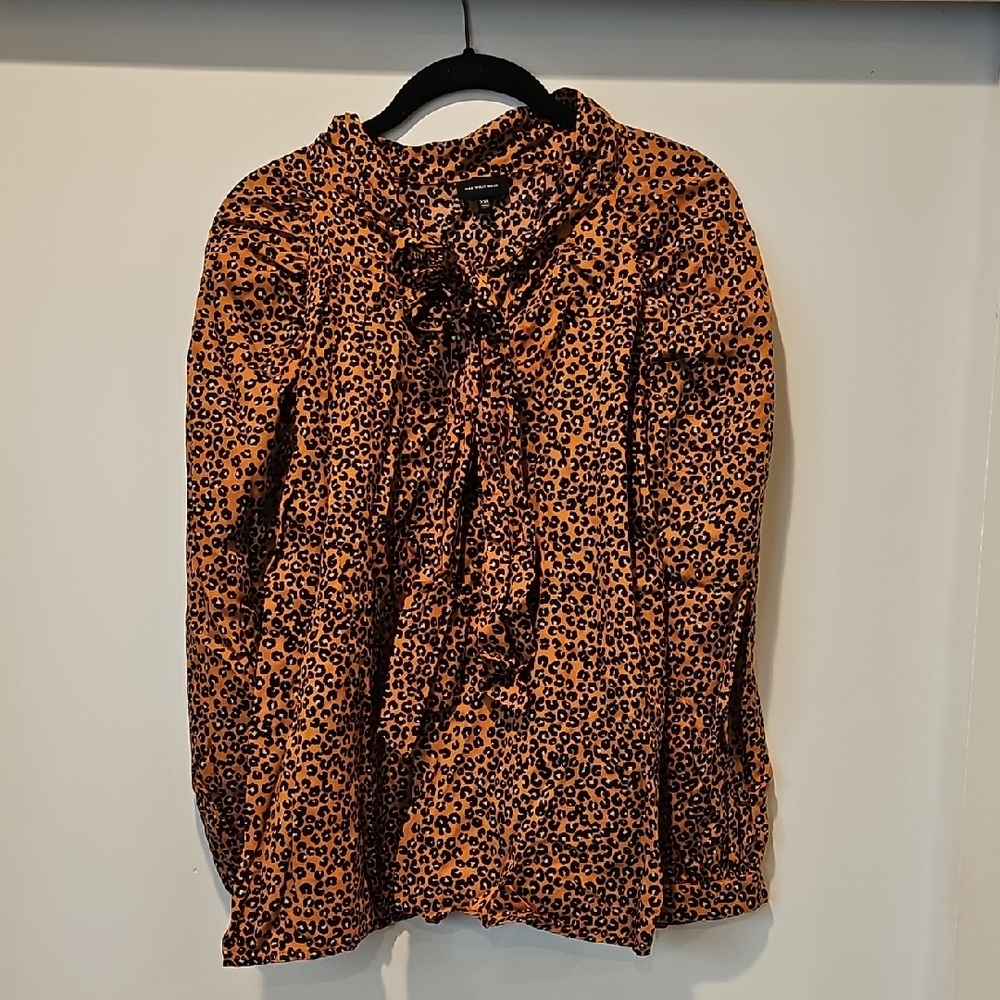 Who What Wear Orange and Black Patterned Blouse